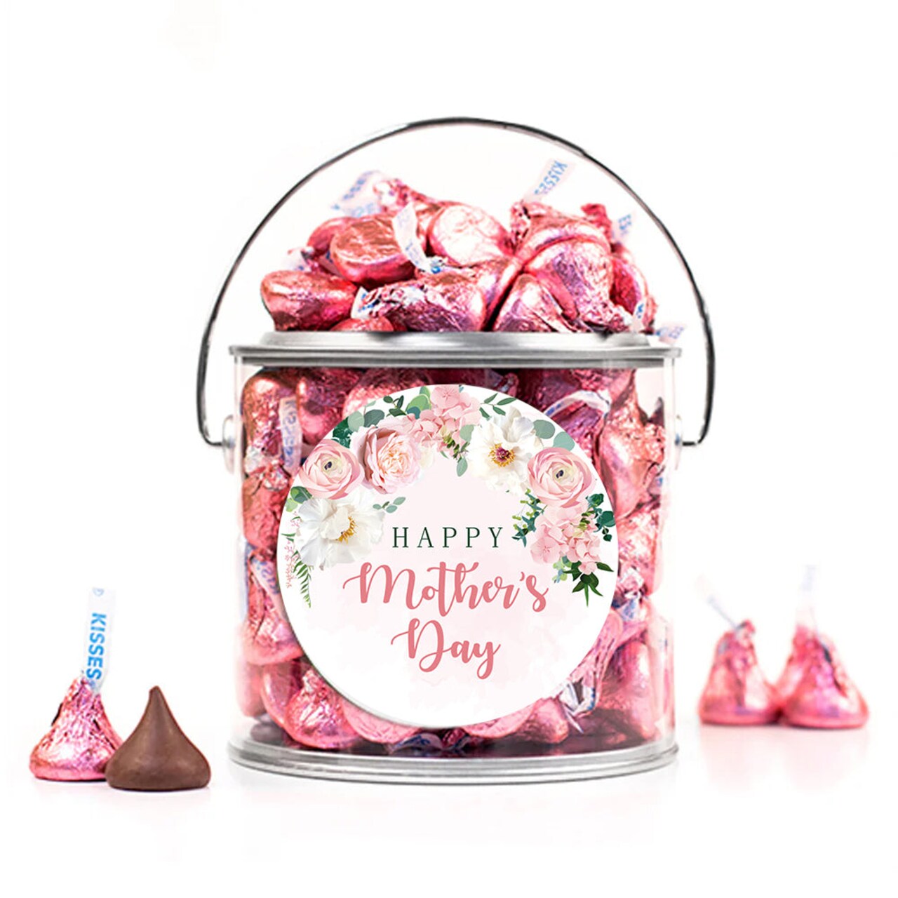 Happy Mother™s Day Stickered Paint Can Filled With Pink Hershey™s Kisses Milk Chocolate - Ideal Sweet Gift For Mom, Office Party And Church Giveaways & More